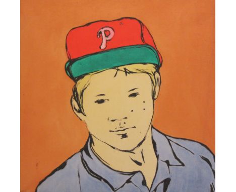 ‡PHILIP SUTTON R.A. (b.1928)Portrait of Jacob (the artist's son), wearing a green and orange hatsigned and dated 'Philip Sutt
