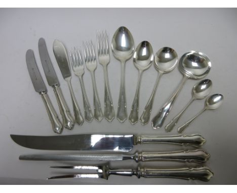 A Canteen of modern silver Cutlery Dubarry pattern, for twelve persons, viz: fish knives and forks, dinner and dessert knives