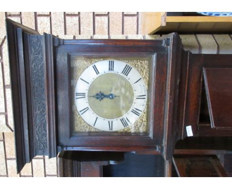 An antique oak Longcase Clock with square brass dial, silver chapter ring inscribed John Horsnaile, Warfield, 30 hour movemen