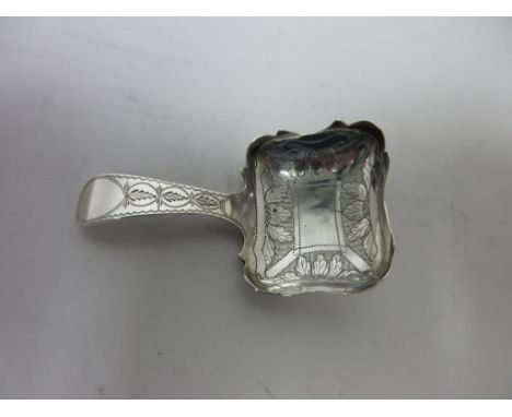 A George III silver Caddy Spoon with bright-cut rectangular bowl, Birmingham 1816, maker: Cocks & Bettridge
