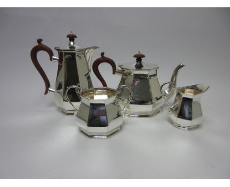 An Elizabeth II silver four piece Tea Service of octagonal form, Sheffield 1964, 47oz all in
