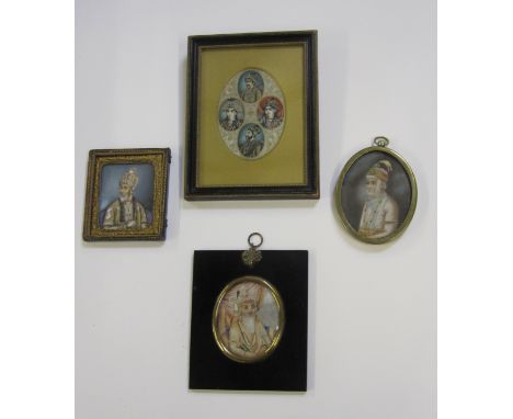 Four portrait Miniatures, Delhi, 1870-1880depicting Ranjit Sing; Akbar 11; Shah Jehan; and a composite portrait depicting two