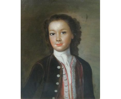 FOLLOWER  OF JOSEPH BLACKBURN (act. c.1752- c.1778)Portrait of a Mulatto Page Boyquarter-length, wearing a dark blue  jacket 