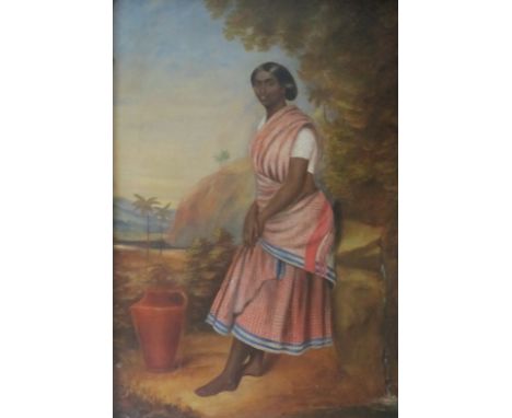 J. HOGG  (fl. c. 1841-1844)Portrait of a Malabar Woman by a Spring, a landscape beyondoil on canvas32 x 22 1./2 in; together 