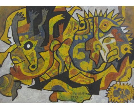 VASANTE GODKE (fl. mid 20th Century)Mythological Subjectink and watercolour, 11 1/2 x 15 in  (29.3 x 38.2cm);  an unframed po