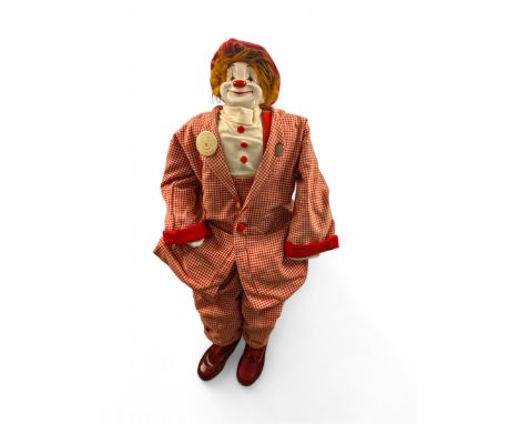 Hobo Designs large clown figure, with ceramic head and soft body, H90cm