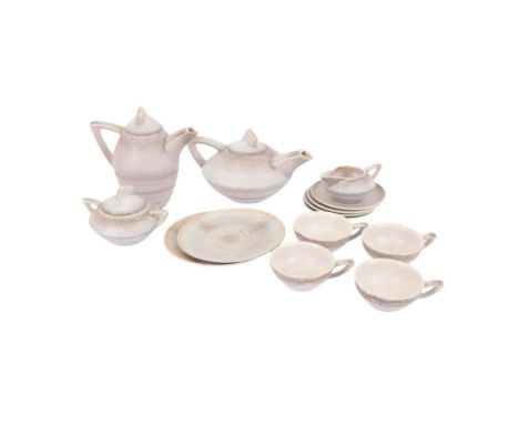 German Art Deco Carstens Uffrecht tea service for four, comprising teapot, coffee pot, milk jug, covered sugar bowl, four tea