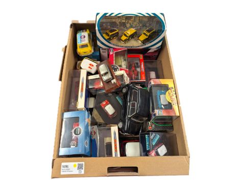 Collection of diecast cars, mostly minis, including Solido, Bburago and Dinky examples, mostly boxed