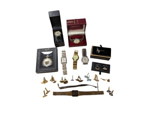 Collection of costume cufflinks and wristwatches, including Rotary example