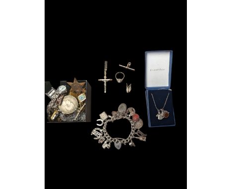 9ct gold jewellery including opal and cubic zirconia ring, T bar, cross pendant necklace and a pair of earrings, together wit