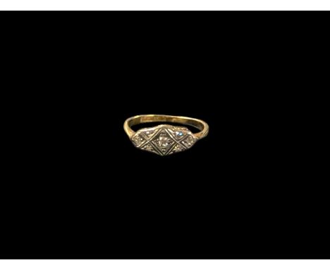 Early 20th century gold diamond set panel ring, stamped 18ct & PlatCondition Report:Approx 1.7gm, size J-K, band slightly thi