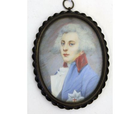 An oval miniature portrait of Sir Joshua Reynolds. 8cm x 6cm. Signed ÔReynoldsÕ
