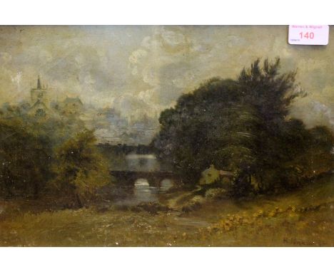 R. Pearson. Riverlandscape. Oil on canvas. 25cm x 36cm. Signed