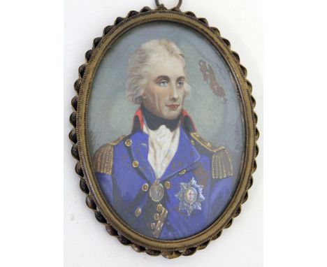 An oval miniature portrait of Admiral Lord Nelson. 8cm x 7cm. signed ÔShirlingÕ