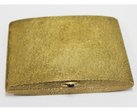 A 9ct gold cigarette case set with a sapphire. S.J. Rose & Son. Circa 1970. Wt. 225g. 10cm x 8cm