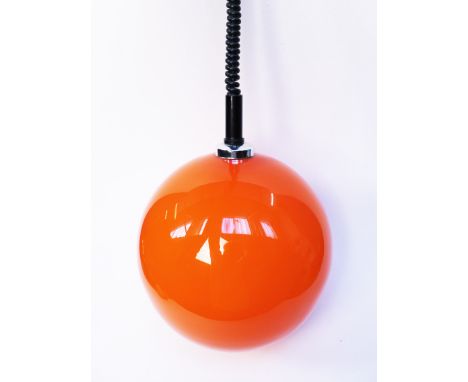 A 1970s spherical orange glass adjustable light fitting