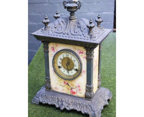 A pottery and metal mounted mantel clock. Circa 1890