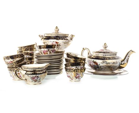 EARLY 19TH CENTURY PORCELAIN TEA SERVICE, c.1820, probably by John Ridgway, pattern 737, painted with sprays of flowers withi