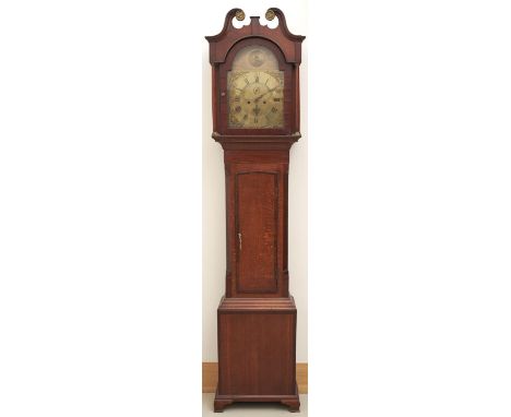 A George III oak and mahogany eight day longcase clock, the 12" brass dial engraved to the centre Thos Stacy Southwell, c1792