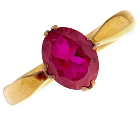 A 22ct gold wedding ring, adapted and set with a synthetic ruby, Birmingham 1932, 5g, size M  