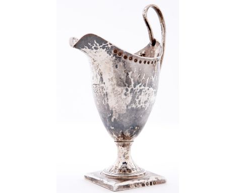 A George III silver cream jug, helmet shaped, 14.5cm h, maker's mark overstruck by another's, rubbed, London 1794, 3ozs  Ligh