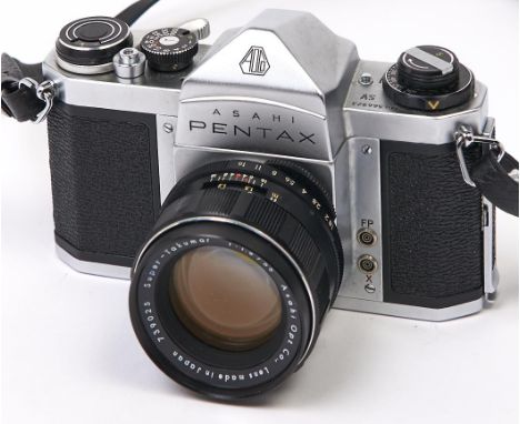 An Asahi Pentax SV SLR 35mm camera, with Super-Takumar 55mm F1.8 lens  Apparently mechanically working, lens could benefit fr