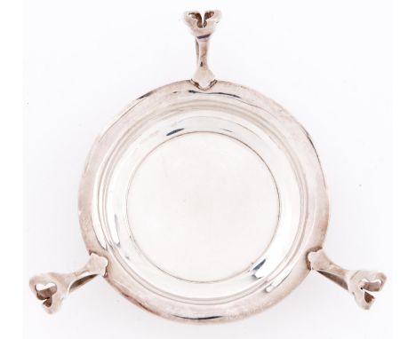 An Edwardian silver bonbon dish with three pierced whiplash handles, 98mm diam, marks rubbed, London 1908, 1oz 19dwts  Light 