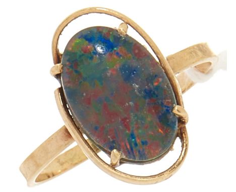 An opal triplet ring, in gold marked 9k, 1.8g, size N  