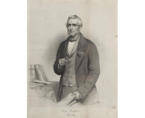 After E Eddis - Portrait of John Radford of Smalley Derbyshire,&nbsp;lithograph, 50 x 42cm, in the original bird's eye maple 