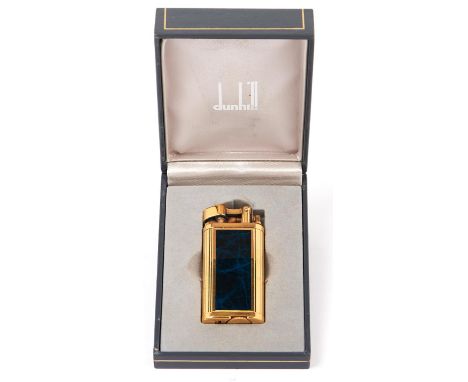 An Alfred Dunhill gold plated and green stone cigarette lighter, original box  Good condition