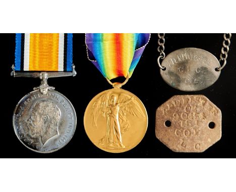 World War I pair, British War Medal and Victory Medal 2 Lieut R P Webster and fibre tag and silver identity bracelet of the s