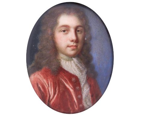 Benjamin Arlaud (1669-1719) - Portrait Miniature of a Nobleman called 'Prince Charles Stewart', in red coat and white cravat,