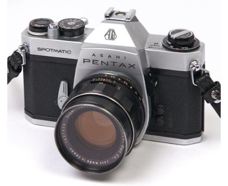 An Asahi Pentax Spotmatic SPII SLR 35mm camera, with Super Takumar 55mm F2 lens  In apparently mechanical working order, lens