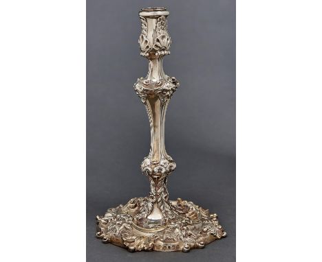 Paul Storr. A George III silver candlestick, the sconce cast and chased with overlapping scallop shells on waisted base and p