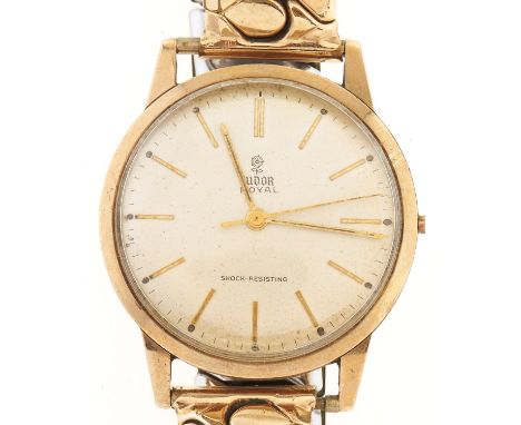 A Rolex Tudor 9ct gold gentleman's wristwatch Royal, associated plated expanding bracelet  Dial slightly dusty, crystal scrat