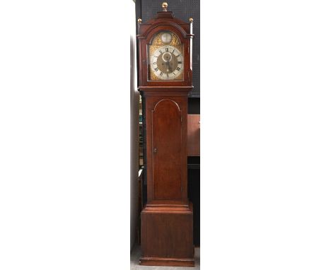 A George III oak eight day longcase clock, Willm Hallen Henley Oxon, late 18th c, the breakarched brass dial with matted cent