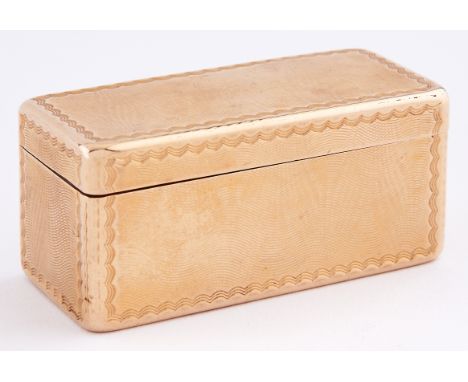 A French gold snuff box, all sides moire engine turned, 64mm l, maker's, charge and discharge marks, Paris 1756-62, 72.5g Pro