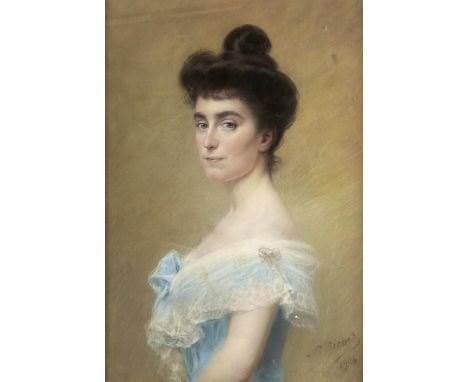 Nicolas Sicard (1840-1920) - Portrait of a Young Woman in a Blue Dress, signed and dated 1904, pastel, 77 x 55.5cm  Good cond