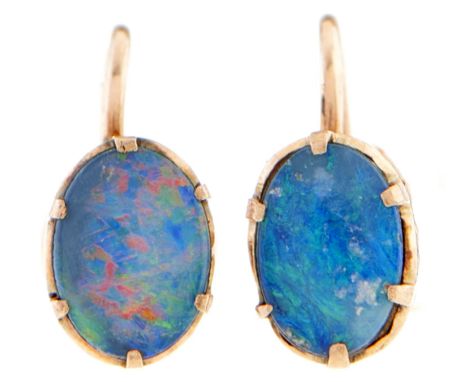 A pair of opal doublet earrings, in gold, 1.4g  