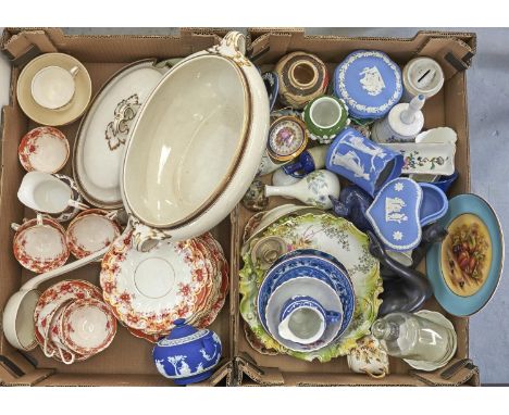 A quantity of decorative ceramics, to include tea ware, oval Booth's tureen, cover and ladle, Wedgwood blue jasper dip, other