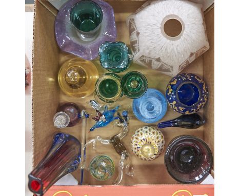 A quantity of Victorian and later coloured glassware, to include Edwardian green glass two handled vase, Victorian green glas