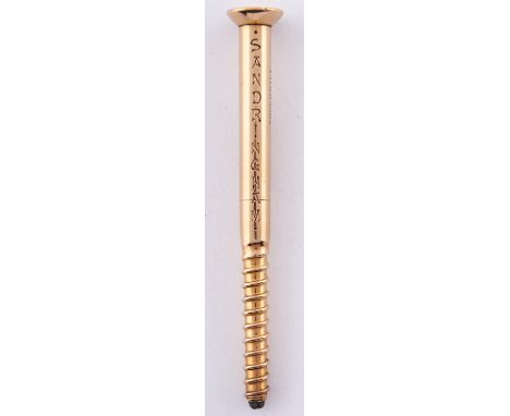 Royal. A Victorian gold woodscrew novelty propelling pencil,&nbsp;Walter Thornhill &amp; Co, dated 1877, with countersunk hea