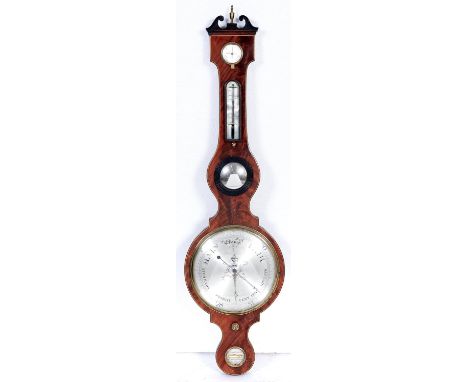 A Scottish&nbsp; mahogany and line inlaid barometer, J Comoltie &amp; Nolli, 82 St Mary's Wynd Edinburgh,&nbsp; c1820-45, wit