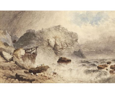 Thomas Hart, FSA (1820-1886) - Storm at a Coastal Quarry, West Cornwall, signed, watercolour, 19.5 x 32cm, a 19th c watercolo
