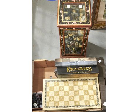 Lord of the Rings collectors models and The Final Battle chess collections, including related documentation, two chess boards