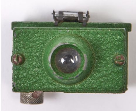 A Merlin green painted metal 35mm Sub-Miniature camera, c1930's  In apparently working order, wear consistent with age, lens 