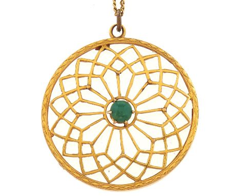 A 9ct gold openwork pendant set with central turquoise stone, marked 9c and a gold necklet, 3.2g  