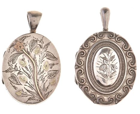 A Victorian oval silver locket, with c scroll border, 48mm excluding loop, by David and Lionel Spiers,&nbsp; Birmingham 1882 