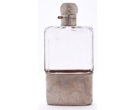 A Victorian EPNS mounted glass hip flask, c1910, with detachable beaker  Domed cap dented on the top but not split, light wea