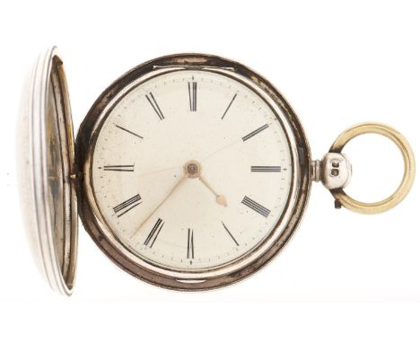 A Victorian silver hunting cased verge watch, unsigned, No 30853, in engine turned case, London 1840  Dial cracked, apparentl